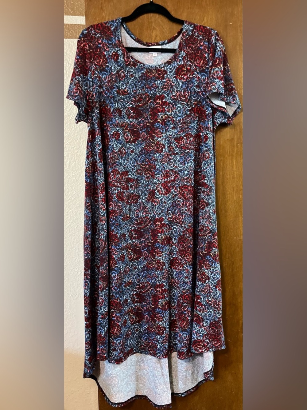 LuLaRoe Red and Blue Floral Patterned Swing Dress